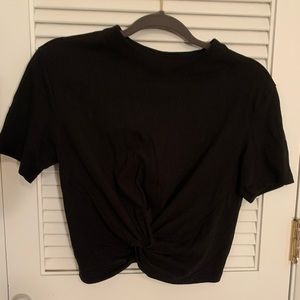 Topshop black knot-in-front cropped short sleeve